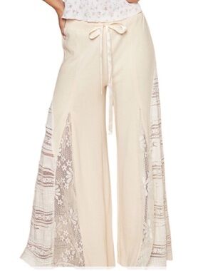 POL Lace Contrast Adjustable Wide Leg Pants Lace Panels Sexy Comfortable